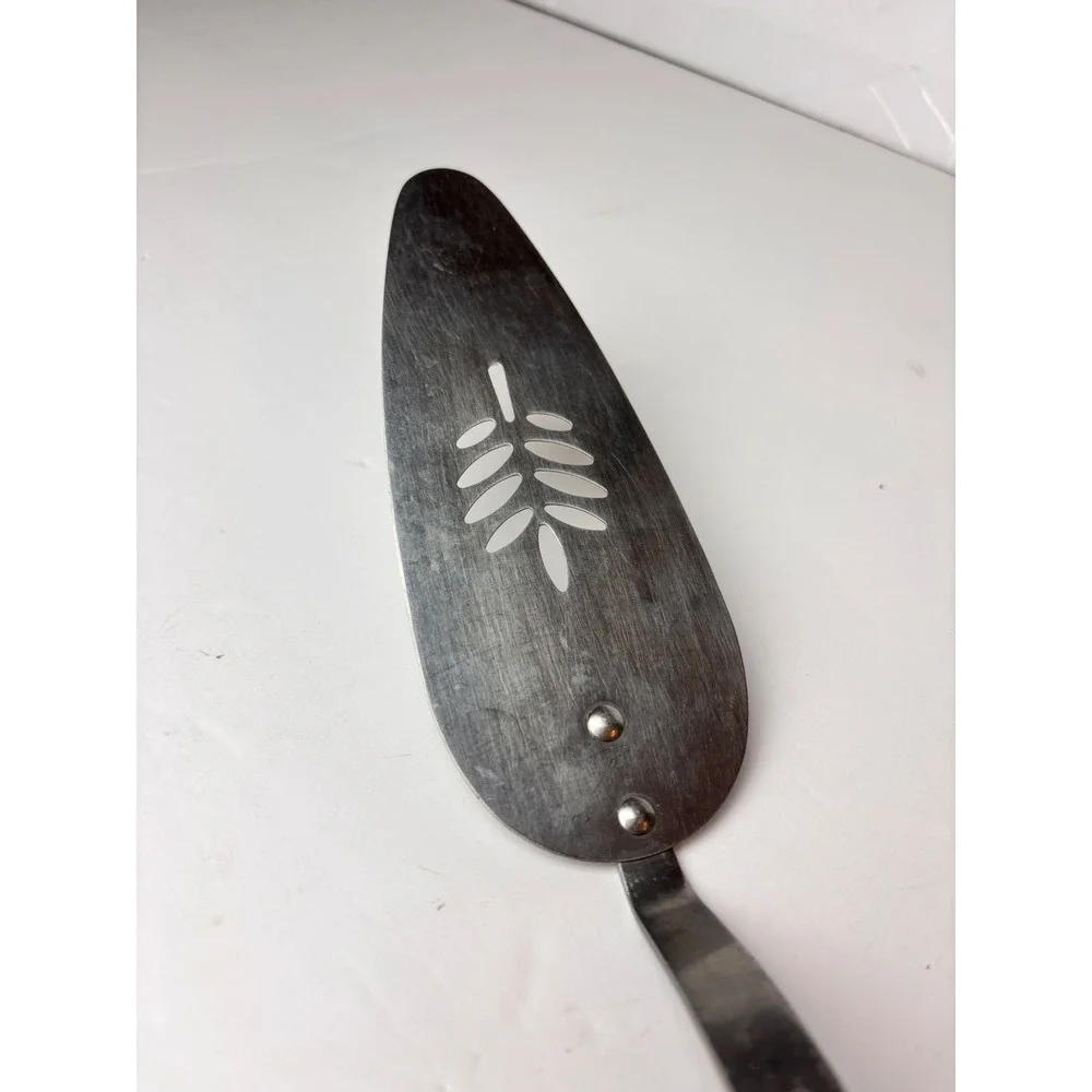 Vintage Ekco Flint Pie‎ Cake Server Stainless Steel Floral MCM Handle USA 11.5in
